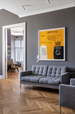 office space with sofa